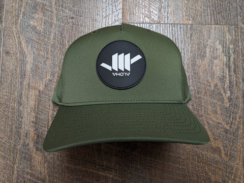 Snapback: Curved Bill, Pinched Front, Laser Perforated Performance Trucker (Olive)
