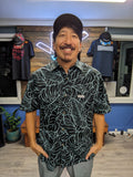 Black "Triple Leaf" Button Down Aloha Shirt