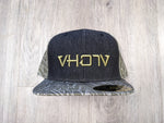 Snapback: 2-Tone Black Denim/Olive Tribal 3D Puff logo