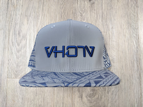 Snapback: Navy Blue Reflective Tribal with Blue 3D Puff logo