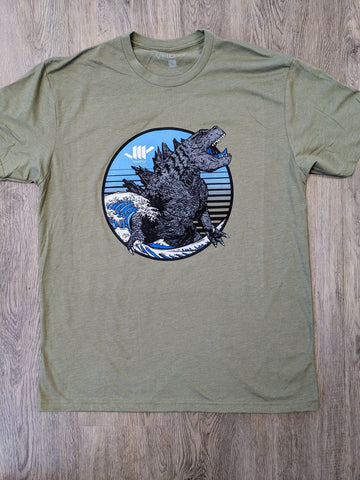 Fine Jersey Fitted "Godzilla" Tee (Light Olive)