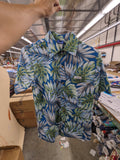Blue/Green "Monstera Palm" Button Down Aloha Shirt