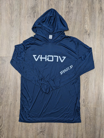 Adult Moisture Wicking Long Sleeve Hoodie (Navy/White)