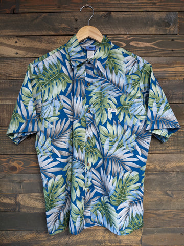 Blue/Green "Monstera Palm" Button Down Aloha Shirt