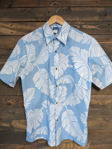 Baby Blue "Banana Leaves" Button Down Aloha Shirt