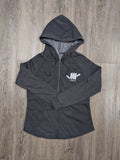 Ladies Wash Zip Hoodie (Dark Gray/White)