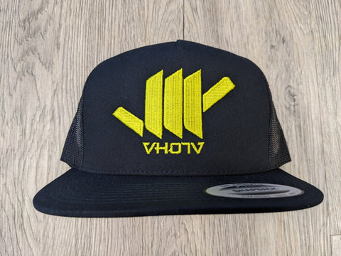 Snapback: Shaka (Black Trucker/Neon Yellow thread)