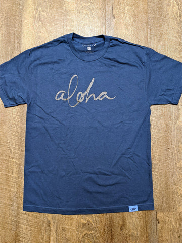 Adult Aloha "Script" Tee (Harbor Blue) (ALL SALES FINAL!)