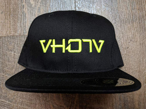 Snapback: Black/Neon Yellow 3D Puff logo - VH07V