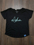 Ladies Aloha "Script" Tri-Blend Dolman Jersey (Black) - VH07V