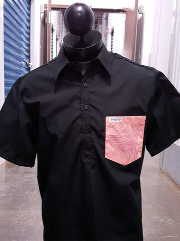Solid Black/Coral Floral - Pocket Aloha Shirt - VH07V